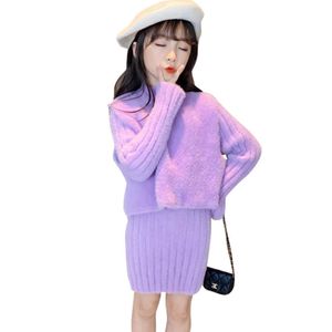 Kids Clothes Girls Sweater + Dress Clothing Knitted For Teenage Autumn Winter Costumes Children 210528