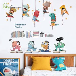 Stora väggklistermärkear Söt Dinosaur Kombination Hem Självhäftande Barnrum Dekoration Baby Bedroom Bedside Decor Study Sticker 210310