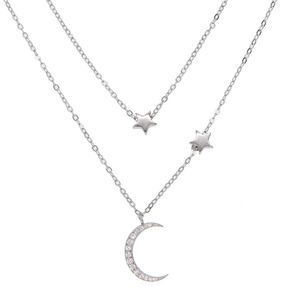 Regalo di Natale collana stella luna doppio strato catena strato 100% argento sterling 925 gioielli di design classico stella luna bella Q0531