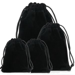 5*7 9*12 7*9 13*18 10*16 15*20 20*30 30*40cm Black Velvet Drawstring bag Gift bag Favor Holders Flocked phone bags Jewelry Pouches 100pcs Gift Organizer Wholesale