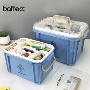 Baffect Första hjälpen Kit Box Medicine Box Plastbehållare Emergency Kit Portable 2Layer Stor kapacitet Medicinsk lagringsorganisatör 210315