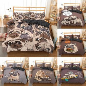 Homesky Cartoon Pug Dog Bedding Sätter Duvet Cover King Queen Size Conterter 210615