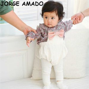 Meninas de bebê conjuntos de camisa de manga longa floral top + laço romper macacão geral crianças desgaste e70226 210610