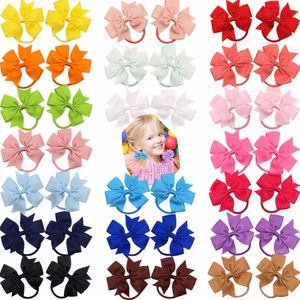 40Pcs (20Pairs) Baby Girl Grosgrain Ribbon Ponytail Holder Boutique Hair Bows Elastic Tie for Teens and Young Women