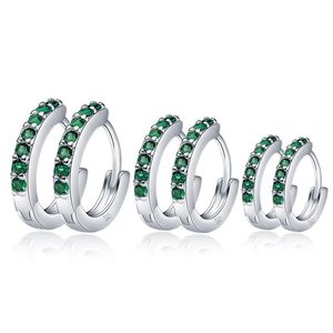 Stud 100% Real 925 Sterling Silver Green Zircon Circle Earring For Women Making Jewelry Gift Wedding Party Engagement E026