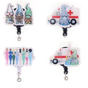 10 pcs/lot Custom Key Rings Mix Design Ambulance Lady Girl Acrylic Retractable Medical Badge Holder Yoyo Pull Reel Doctors ID Name Card For Gift