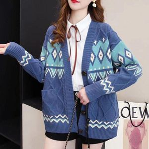 Designer Sweter Liczne style Płaszcz Cardigan Kobieta Jesień Zima jest luźną Languid Lazy Western Atmosfera Długie Pieniądze Grube Knit Drukowate Górna odzież