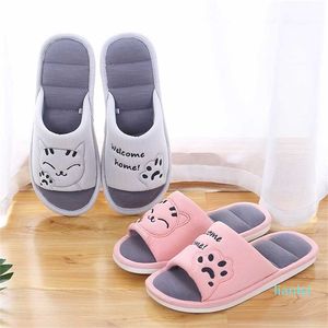 Women Slippers Soft Home Flat Cat Cotton Woman Shoes Warm Ladies Fashion House Floor Female Couple Style Indoor Spring 211206
