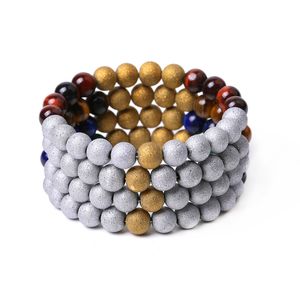 Plating Beads Charms Blue Green Tiger Eye stone Beaded Bracelet Lover Handmade women Men Energy Stones Couple Bangles Bracelets Jewelry