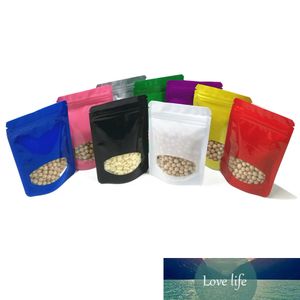 100 pcs / lote lustroso Mylar folha levantado saco com janela clara aperto selo rasgo entalhe malotes doypack para café chá café