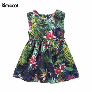 Kimocat 여름 여자 드레스 민소매 열대 우림 귀여운 사랑스러운 어린이 의류 키즈 나비 꽃 인쇄 드레스 Q0716