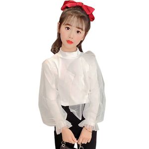 女の子ビッグボウホワイトTシャツソリッドカラーキッズカジュアルスタイルの服6 8 10 12 14 210528