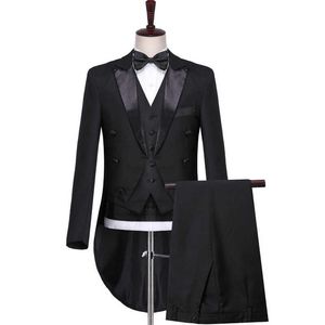 Siyah Düğün Kuyruk Ceket Damat Balo için 3 Parça Resmi Adam Takım Elbise Seti Ceket Yelek Pantolon Ile Yeni Erkek Moda Giysileri X0909