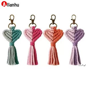 NEW! Vintage Hand Woven Keychain Creative Heart Shaped Tassel Keychains Bag Decoration Pendant Key Chain Valentine Day Gift Keyring