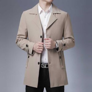 Plus Size 5XL 6XL Black Khaki Men's Long Jacket Spring Men's Business Casual Single Breasted Solid Mens Trench Coat 211011