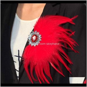 Spille, spille Gioielli Spilla regalo di Halloween per uomo Donna Completo Banchetto Spilla Gioielli Lusso Piuma rossa Cristallo Cor Matrimonio Aessories Fornitore