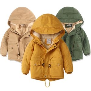 Barnjackor Vinter Fleece Boy Girls Trench Barnkläder Hooded Warm Ytterkläder Windbreaker Babyrockar Jaqueta Infantil 211011