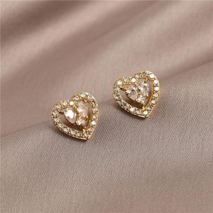 Stud Female Crystal Small Love Heart Earrings Charm Gold Silver Color Cute White Zirconia Wedding For Women