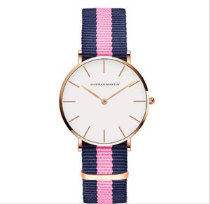 36mm 간단한 여성 시계 정확한 쿼츠 숙녀 시계 편안한 가죽 스트랩 또는 나일론 밴드 손목 시계 다양한 색상 선택
