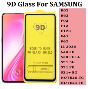 NEU 2021 9d Vollkleberabdeckung Temperiertes Gla -Phone -Bildschirmschutz für Samsung Galaxy E02 E62 F02 F12 F12S F41 F62 J2 2020 S20 Fe S21 NOT20