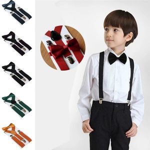 Bambini bambini Cintura Bowtie Set Soild Color Kid Bretelle per feste con papillon Regolabile Ragazzi per ragazze Clip su Y Back Bretelle Accessori da sposa WLL5