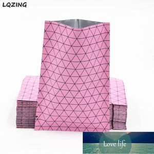 Gåva wrap 100pcs rosa galler mönster aluminium folie väska självtätning vakuum packning detaljhandel bakning förpackning väskor gör upp påsar1 fabrikspris expert design kvalitet