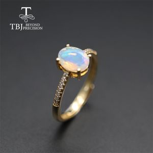 Enkel Opal Women Ring Natural Etiopia Oval 6 * 8mm 1carat ädelsten 925 Sterling Silver Yellow Gold Fine Smycken TBJ Promotion 211217