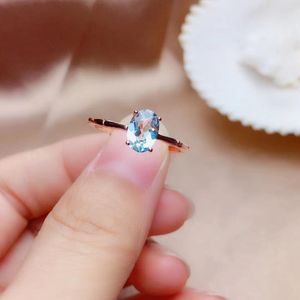 Naturlig aquamarine ring, 925 silver, enkel stil, 1 karat pärlor, ren kvalitet, billigt pris