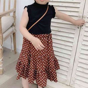 Vista de Verão Top + Polka Dot Skirt 2 Pcs Crianças Roupas Girl Sets Crianças Crianças S Roupas 210528