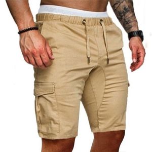 Homens Casual Shorts Beach Draorstring Militar Carga Cintura Elástica Multi-bolso Sweatpant Basculador Calças 220301