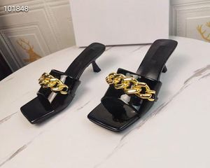 2021 fashion all-match high heel sandals leather sexy black metal stiletto slippers evening dress party shoes large size 35, 41, 43 with box