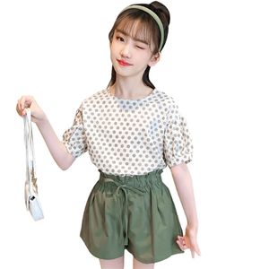 Children Clothes Dot Tshirt + Short Costume For Girls Casual Style Kids Summer Children's Suits 6 8 10 12 14 210527