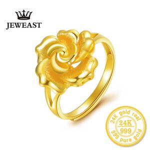 Wholesale gold 999 ring for sale - Group buy HMSS K Gold Rings Roses Female Flower Pure Solid Real AU Fine Jewelry Trendy Good Nice Top Women Girl