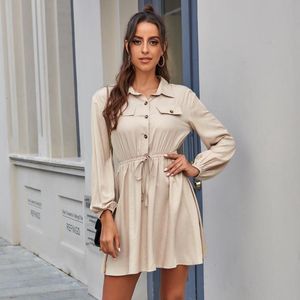 Casual Dresses Dress Women Collar Cotton Shirt Vintage Elegant Kläder för Party Vestido Sexig Robe Chemise Femme