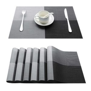 4/6/8 pcs placemats för matsal matta tvättbar pvc i köksredskap porslåda kopp vinmatta icke-glidande pvc padda svart brun 210706