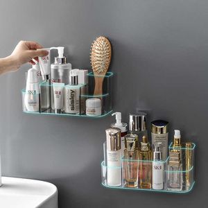 Transparent Cosmetic Storage Box Wall Mounted For Makeup Organizer Sundries Jewelry Household Bathroom Storage Accessories X0703