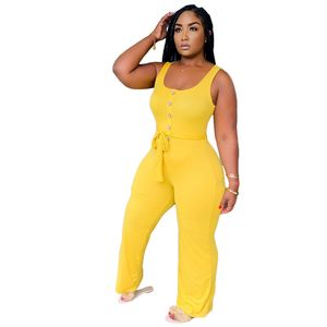 Romances de verão mulheres plus size macacões 3xl 4xl Sleelevess Rompers sólidos Suits casuais Suits calças de perna larga preta