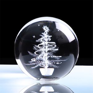 80mm Crystal Ball Gifts for 3D Laser Engraved Miniature Christmas Tree Glass Globe Crystal Craft Sphere Decor Gift Ornament