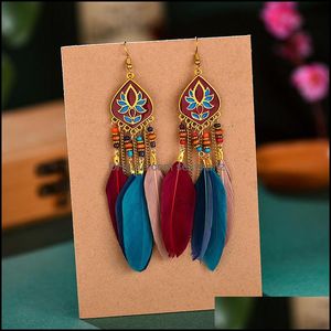 Stud Earrings Jewelry S1477 Bohemian Fashion Vintage Feather Flower Tassels Dangle Drop Delivery 2021 9Mc5L