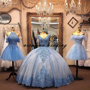 Blue Vestidos Quinceanera Dresses Off Shoulder Appliques Lace Crost Masquerade Sweet 16 Prom Party Dress vestidos de XV años