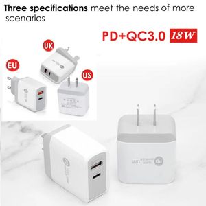 18 W PD + QC3.0 Tip C Şarj Hızlı Duvar Şarjları AB İNGILTERE ABD Fişi iPhone Xiaomi Samsung Toptan Fiyat