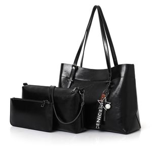 HBP Soft Oil Wax PU Läder Kvinnor Handväskor Högkvalitativ 3 stycken Set Axelväska Berömd Designer Stor kapacitet Tote Bag