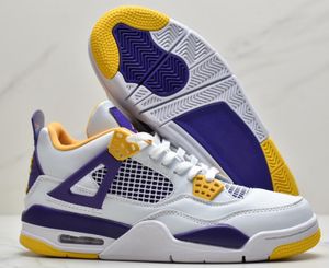 4 NRG Raptors Mens Basketball Shoes 4s White purple Yellow womens Outdoor Trainers Sports Sneakers With Box
