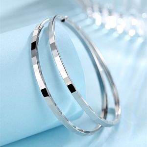 925 Sterling Silverörhängen Platina Plating Circular Hoop Round Basic Big Ear Ring for Women Shiny, Stylish, Personalized Gift