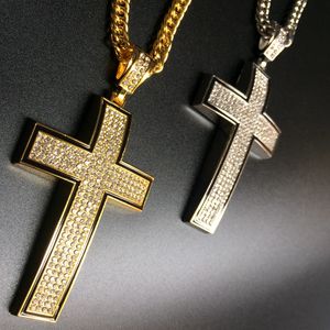 Stor bling cross d hip hop iced out religiös hänge franco kedja guld silver pläterad för män kvinnor smycken mode gåva Q2
