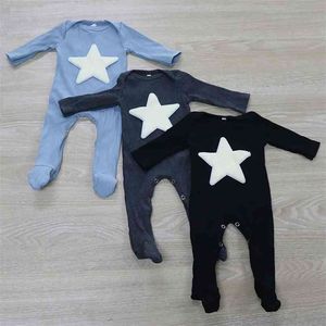 Casual Baby Boys Rompere in cotone a coste Nero morbido autunno stella bebe pigiama ragazze ragazze inverno vestiti 0-12m outfits all'ingrosso 210724