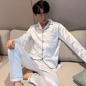 Indumenti da notte da uomo FZSLCYIYI Abito estivo Pantaloni a maniche lunghe Set pigiama da uomo in seta Sleep White Satin Rayon Pigiama Pigiama maschile