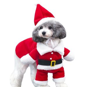 Abbigliamento per cani da XS a XXL Abbigliamento natalizio per animali domestici con cappello Decorazioni per feste di Capodanno Accessori per gatti invernali rossi Dolce Babbo Natale Cosplay Look Costumi verticali in piedi