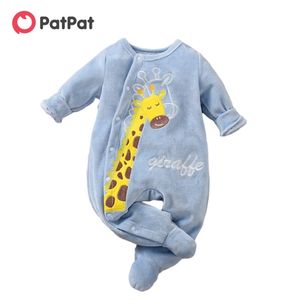 Ankomst Höst och Vinter Baby Giraff Fleece Jumpsuit Unisex Casual Animal Jumpsuits Kläder 210528