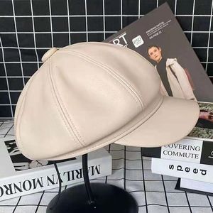 Berretti Autunno Inverno Moda PU Cappello ottagonale Donna Tinta unita Sboy Berretti Artista Berretto Ragazze Testa fresca Accessori Decorazione